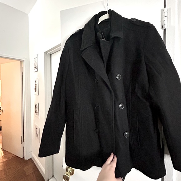 MENS Marc New York wool pea coat! Comes w an installed zip up sweater underneath - Picture 1 of 3